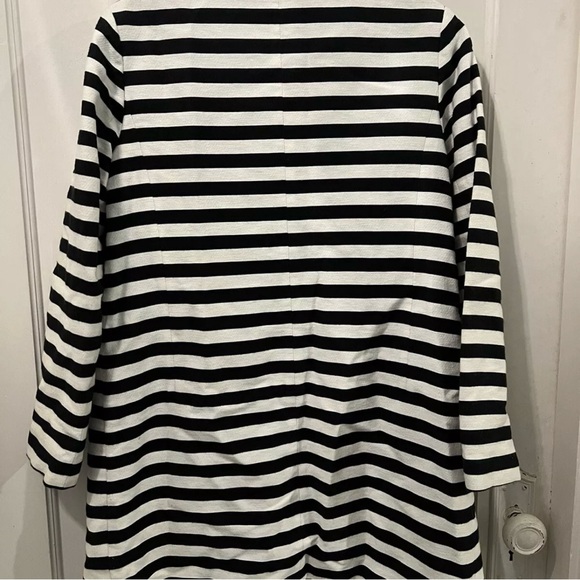 Halogen Black White Stripe Long Front Zip Lined Jacket Duster Size S - Picture 4 of 8
